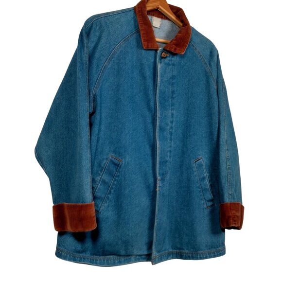 Vintage Denim Jean Jacket Barn Coat Women L XL Brown Corduroy Collar - Picture 2 of 16
